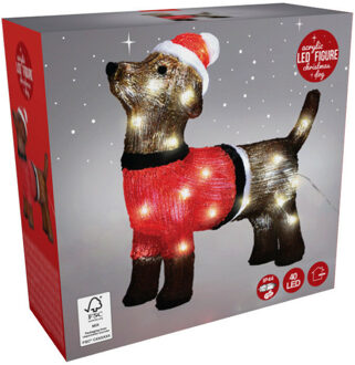 Kerstverlichting figuur - hond - in kerstkleding - 36 x 13 x 38 cm - LED lampjes wit Bruin