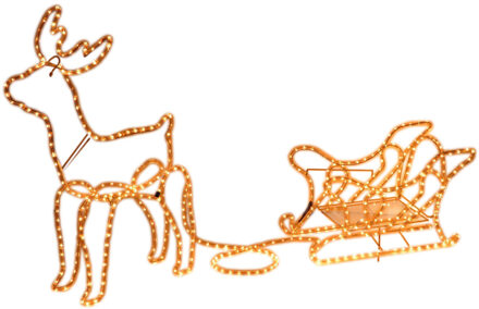 Kerstverlichting figuur - rendier met slee - 136 cm - voor buiten - warm wit