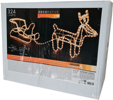 Kerstverlichting figuur - rendier met slee - 93 cm - voor buiten - warm wit
