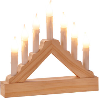 Kerstverlichting kaarsenbrug - hout - met Led verlichting - warm wit - 7 lampjes - 21 cm