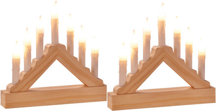 Kerstverlichting kaarsenbrug - Set van 2x stuks - hout - met Led verlichting - warm wit - 7 lampjes