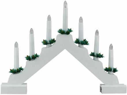Kerstverlichting kaarsenbrug - wit - met LED verlichting - warm wit - 7 lampjes - 42 cm