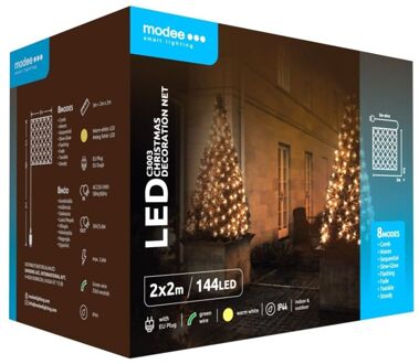 | Kerstverlichting LED lichtsnoer | 2 x 2m | 144 Lichtpunten met 8 Lichtstanden | IP44 | Warm Wit Licht