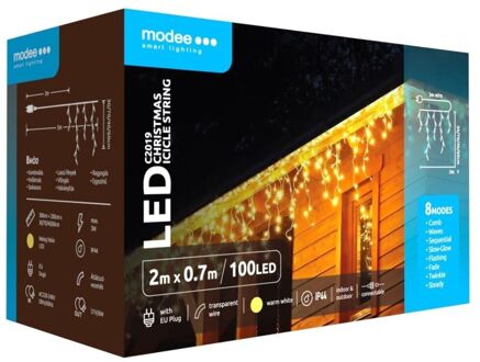 | Kerstverlichting LED lichtsnoer | 2m en 70cm hoog | 100 Lichtpunten met 8 Lichtstanden | IP44 | Warm Wit Licht