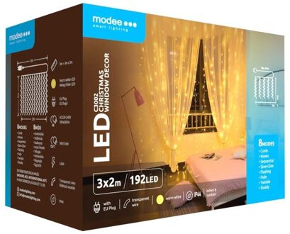 | Kerstverlichting LED lichtsnoer | 3 x 2m | 192 Lichtpunten met 8 Lichtstanden | IP44 | Warm Wit Licht