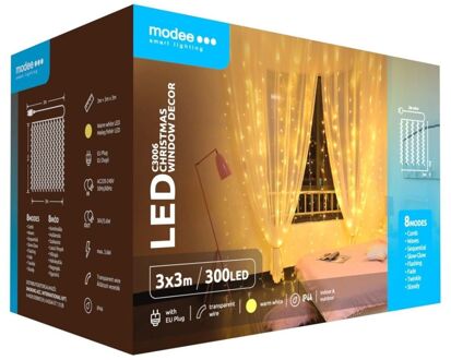 | Kerstverlichting LED lichtsnoer | 3 x 3m | 300 Lichtpunten met 8 Lichtstanden | IP44 | Warm Wit Licht