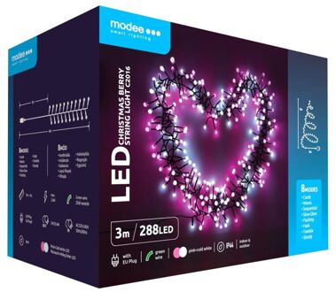 | Kerstverlichting LED lichtsnoer | 3m | 288 Lichtpunten met 8 Lichtstanden| IP44 | Roze en Koud Wit Licht