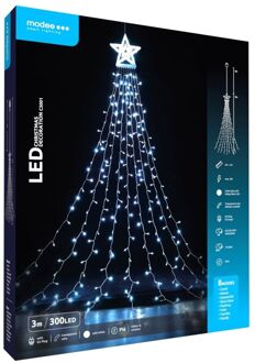 | Kerstverlichting LED lichtsnoer | 3m met ster | 300 Lichtpunten met 8 Lichtstanden | IP44 | Koud Wit Licht
