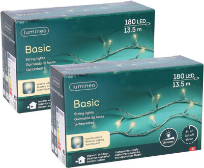 Kerstverlichting lichtsnoer - 2x - 180 led lampjes - warm wit - 13,5 meter - kerstboomverlichting