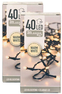 Kerstverlichting lichtsnoer - 2x - 40 led lampjes - warm wit - 300 cm - kerstlampjes