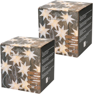 Kerstverlichting - lichtsnoer - 2x witte sterren - op batterijen - 135 cm - kerstverlichting
