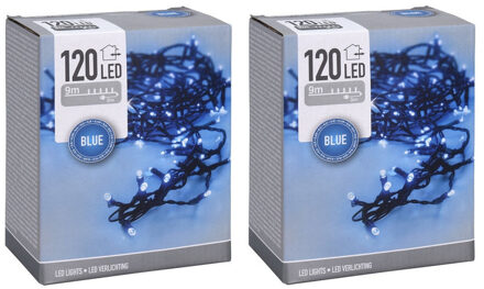 Kerstverlichting lichtsnoeren - 2x - 120 LED lampjes blauw - 9 m - voor binnen en buiten