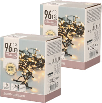 Kerstverlichting lichtsnoeren - 2x - 96 led lampjes - warm wit - 700 cm