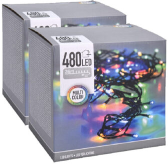 Kerstverlichting lichtsnoeren - 2x - gekleurd - 480 leds - 3600 cm - groen snoer