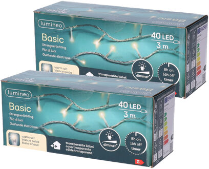 Kerstverlichting - Set van 2x stuks - transparant - snoer met 40 lampjes - warm wit - 300 cm