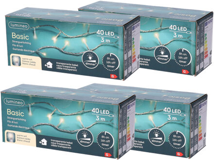 Kerstverlichting - Set van 4x stuks - transparant - snoer met 40 lampjes - warm wit - 300 cm