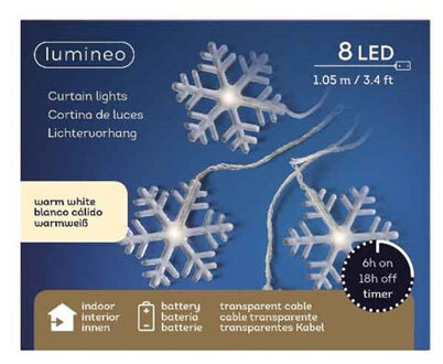 Kerstverlichting sneeuwvlok lichtsnoer warm wit op batterij 105 cm