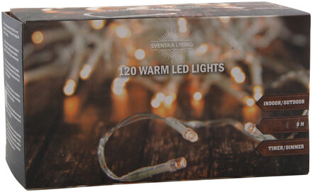 Kerstverlichting transparant snoer met 120 lampjes warm wit 900 cm inclusief timer en dimmer - Kerstverlichting kerstboo