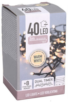 Kerstverlichting - warm wit - 40 leds - 300 cm -zwart snoer - batterij