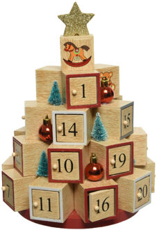 Kerstversiering adventskalender kerstboom van hout 28 cm - Hangdecoratie Multikleur