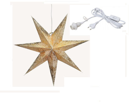 Kerstversiering gouden kerststerren 60 cm inclusief lichtkabel