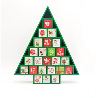 Kerstversiering Houten Kerst Countdown Kalender Ornamenten Gekleurde Kerstboom Kalender Opbergdoos groen