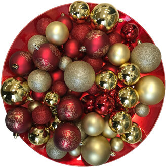 Kerstversiering kerstballen set rood met goud 4-5-6-8 cm 82-delig - Kerstbal Multikleur