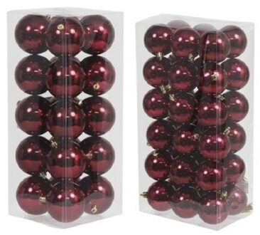 Kerstversiering kunststof kerstballen bordeaux rood 6 en 8 cm pakket van 56x stuks - Kerstbal