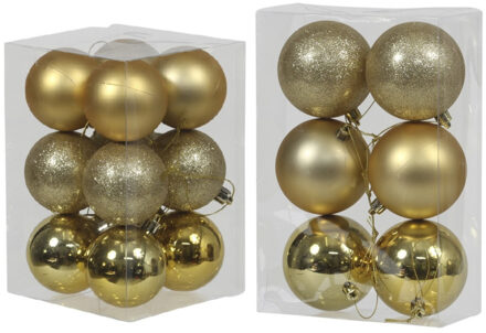 Kerstversiering kunststof kerstballen goud 6 en 8 cm pakket van 36x stuks - Kerstbal Goudkleurig