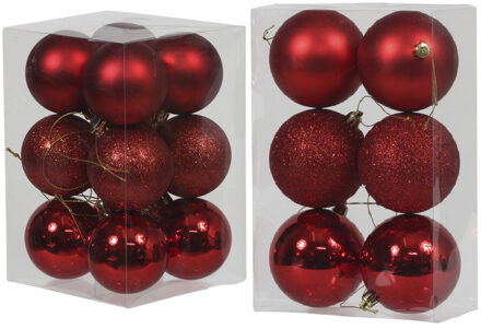 Kerstversiering kunststof kerstballen rood 6 en 8 cm pakket van 36x stuks - Kerstbal