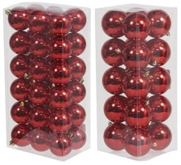 Kerstversiering kunststof kerstballen rood 6 en 8 cm pakket van 56x stuks - Kerstbal