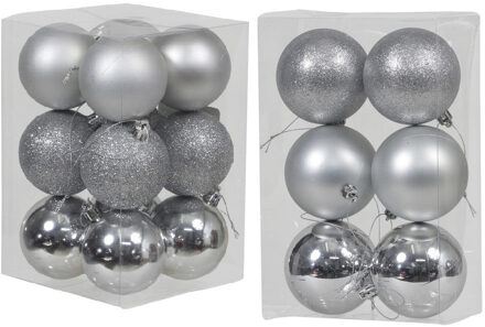 Kerstversiering kunststof kerstballen zilver 6 en 8 cm pakket van 36x stuks