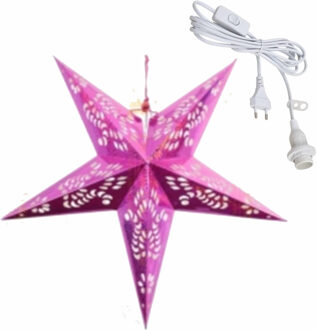Kerstversiering roze kerststerren 60 cm inclusief lichtkabel