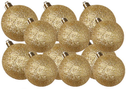 Kerstversiering set glitter kerstballen goud 6 - 8 cm - pakket van 30x stuks - Kerstbal Goudkleurig