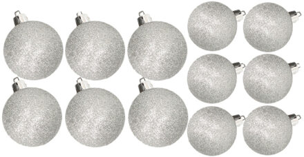 Kerstversiering set glitter kerstballen zilver 6 - 8 cm - pakket van 30x stuks - Kerstbal Zilverkleurig