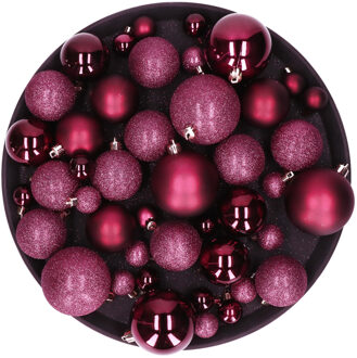 Kerstversiering set kerstballen aubergine roze 6 - 8 - 10 cm - pakket van 40x stuks - Kerstbal