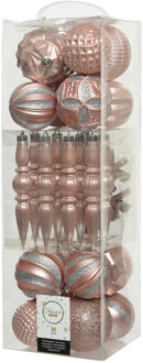 Kerstversiering set - kerstballen en kersthangers - 30x- lichtroze - kunststof - Kerstbal