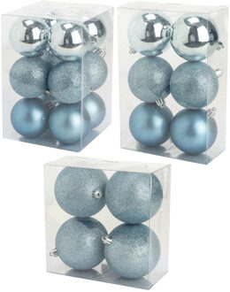 Kerstversiering set kerstballen ijsblauw 6 - 8 - 10 cm - pakket van 62x stuks - Kerstbal