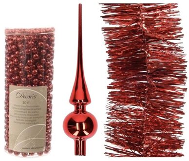 Kerstversiering set rode piek, folieslinger en kralensli