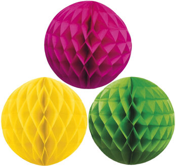 Kerstversiering set van 6x papieren kerstballen - 10 cm - groen geel en fuchsia roze