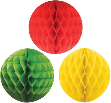 Kerstversiering set van 6x papieren kerstballen 10 cm groen geel en rood - Kerstbal Multikleur