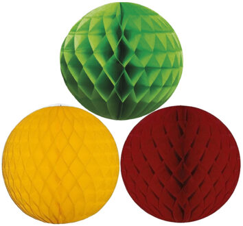 Kerstversiering set van 6x papieren kerstballen 10 cm groen goudgeel en bordeaux rood