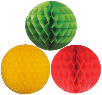 Kerstversiering set van 6x papieren kerstballen 10 cm groen goudgeel en rood