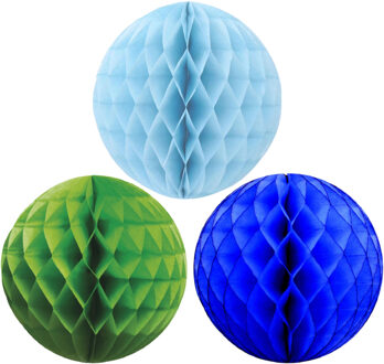 Kerstversiering set van 6x papieren kerstballen 10 cm groen lichtblauw en blauw