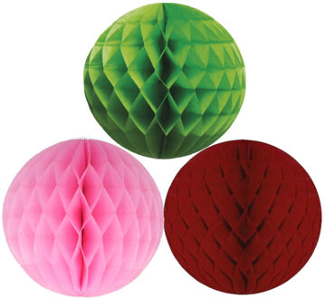 Kerstversiering set van 6x papieren kerstballen 10 cm groen lichtroze en bordeaux rood