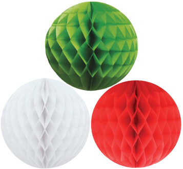 Kerstversiering set van 6x papieren kerstballen 10 cm groen wit en rood - Kerstbal Multikleur