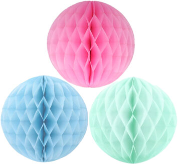 Kerstversiering set van 6x papieren kerstballen 10 cm mintgroen lichtroze en lichtblauw
