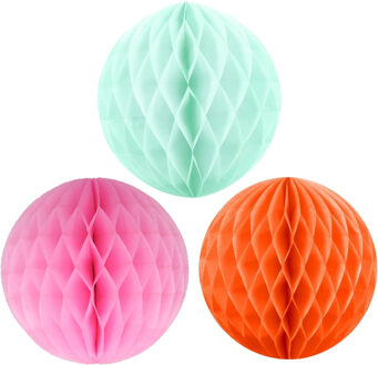 Kerstversiering set van 6x papieren kerstballen 10 cm mintgroen lichtroze en oranje - Kerstbal Multikleur