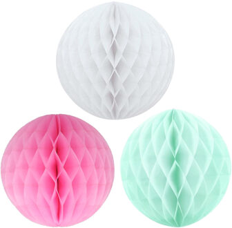 Kerstversiering set van 6x papieren kerstballen 10 cm mintgroen lichtroze en wit - Kerstbal Multikleur