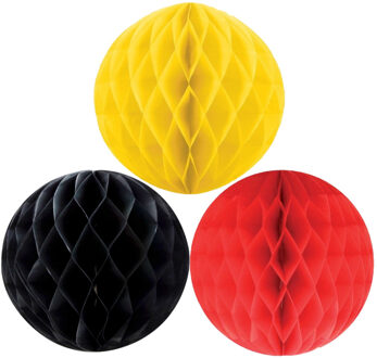 Kerstversiering set van 6x papieren kerstballen - 10 cm - zwart geel en rood